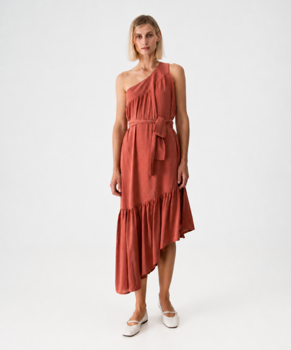 Diagonal frilled dress