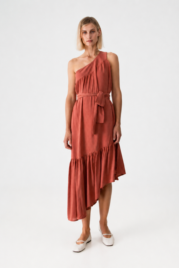 Diagonal frilled dress