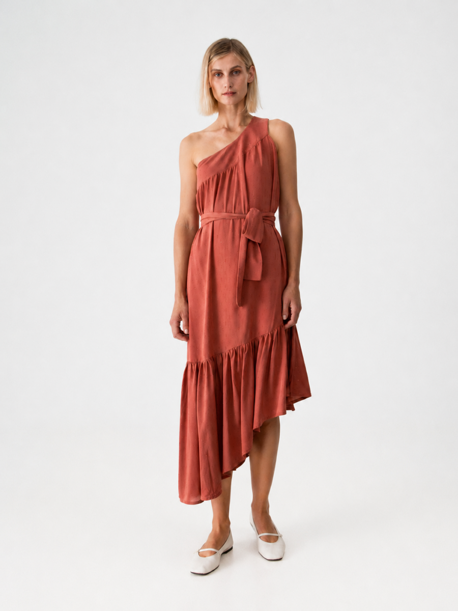 Diagonal frilled dress