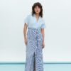 Strippy Long Dress With Front Opening