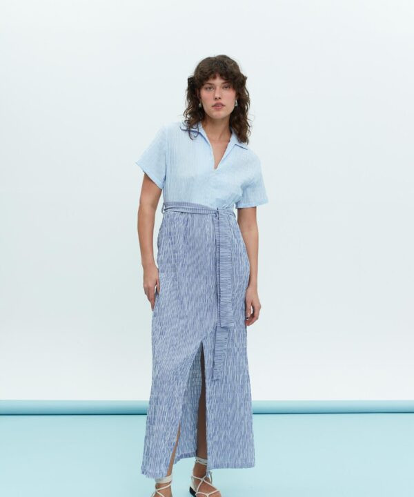 Strippy Long Dress With Front Opening