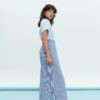 Strippy Long Dress With Front Opening - Image 2