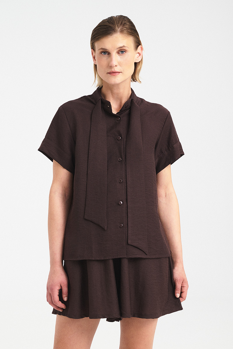 Tie-Neck Fluid Shirt