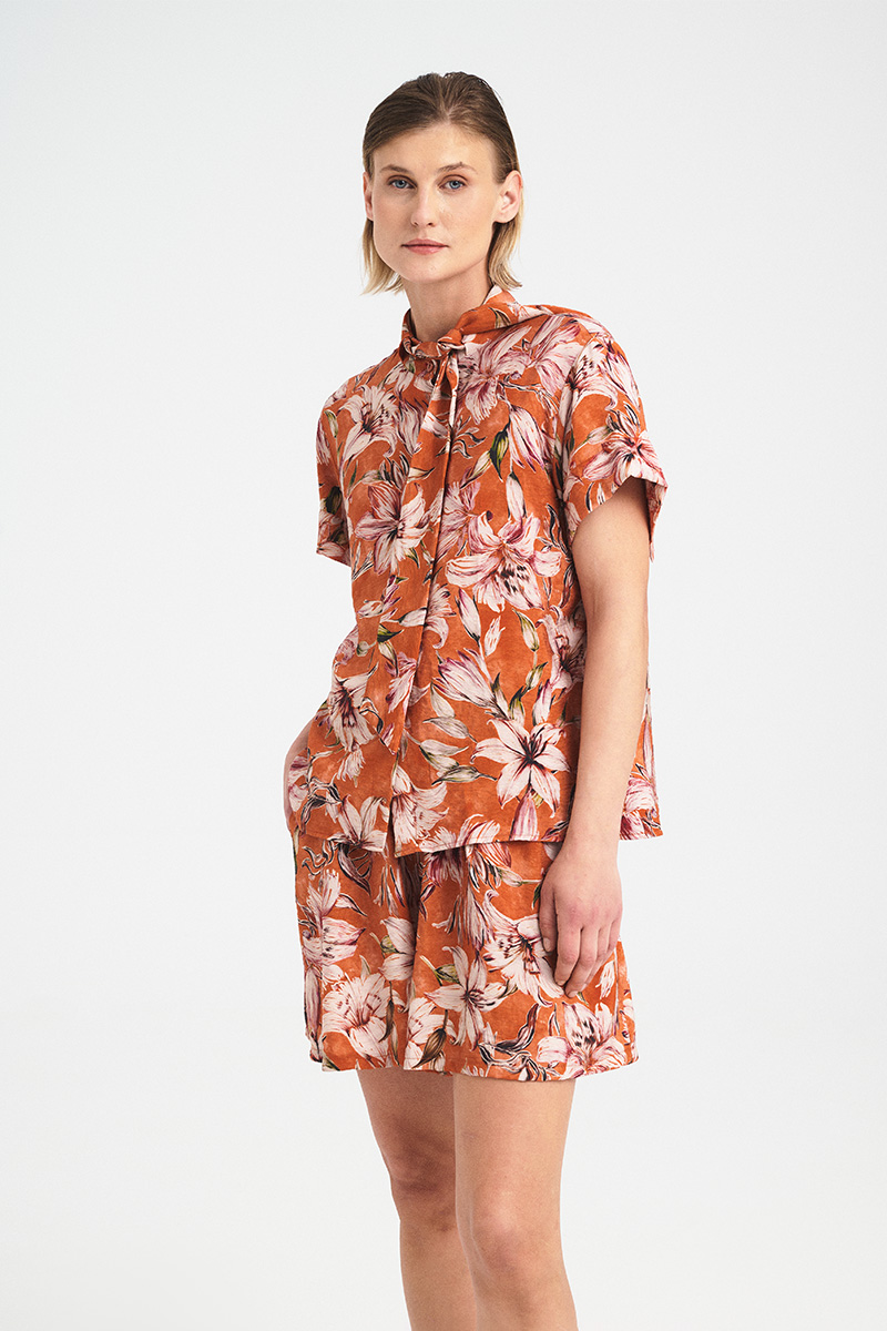 Lilies Tie-Neck Shirt
