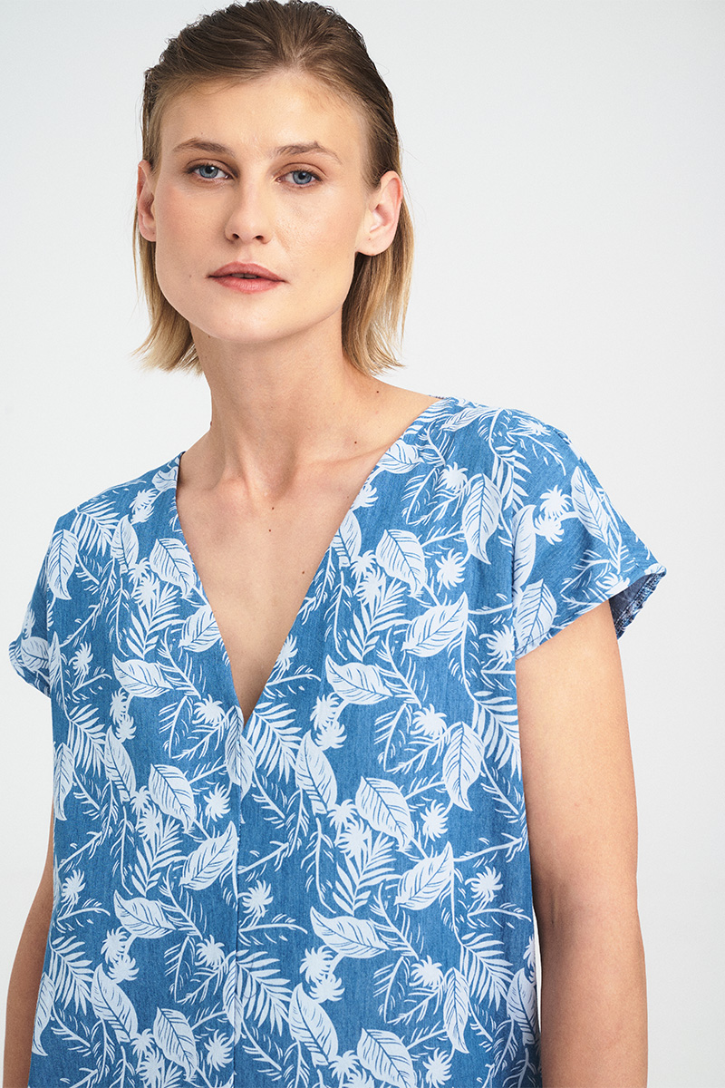 Tropic V-Neck Tunic Jean Dress - Image 3