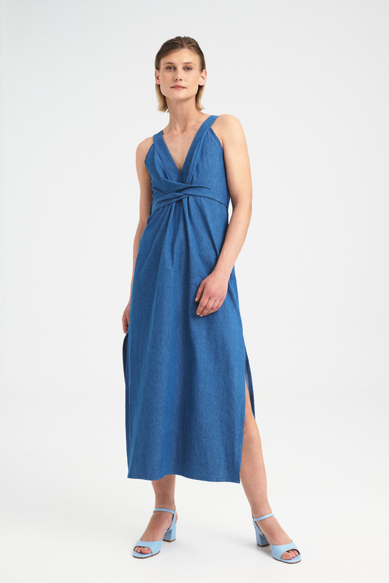 Twist Front Denim Dress