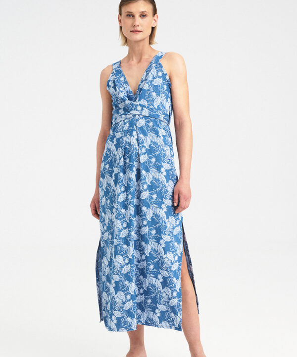 Twist Front Denim Print Dress