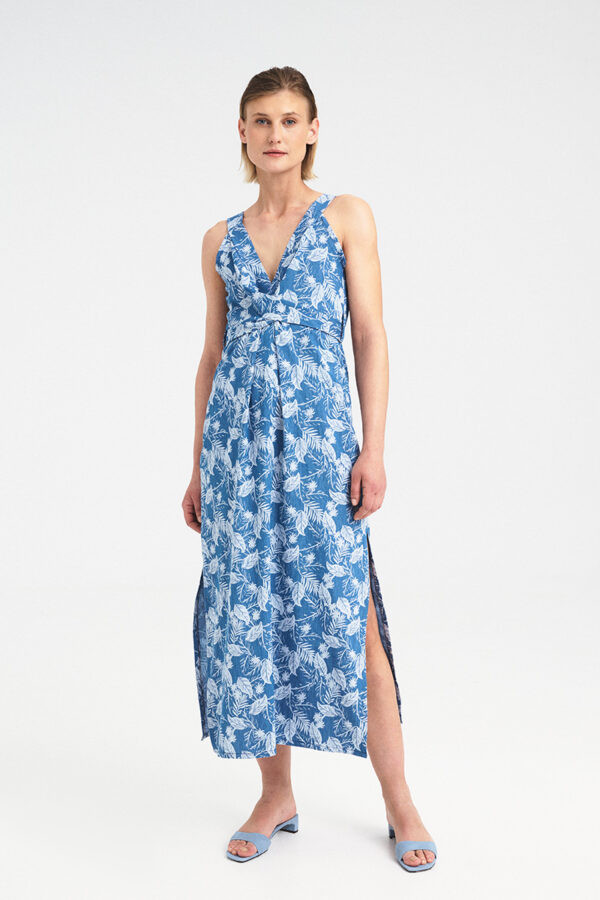 Twist Front Denim Print Dress