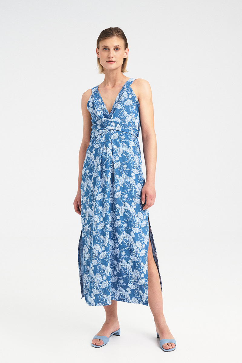Twist Front Denim Print Dress