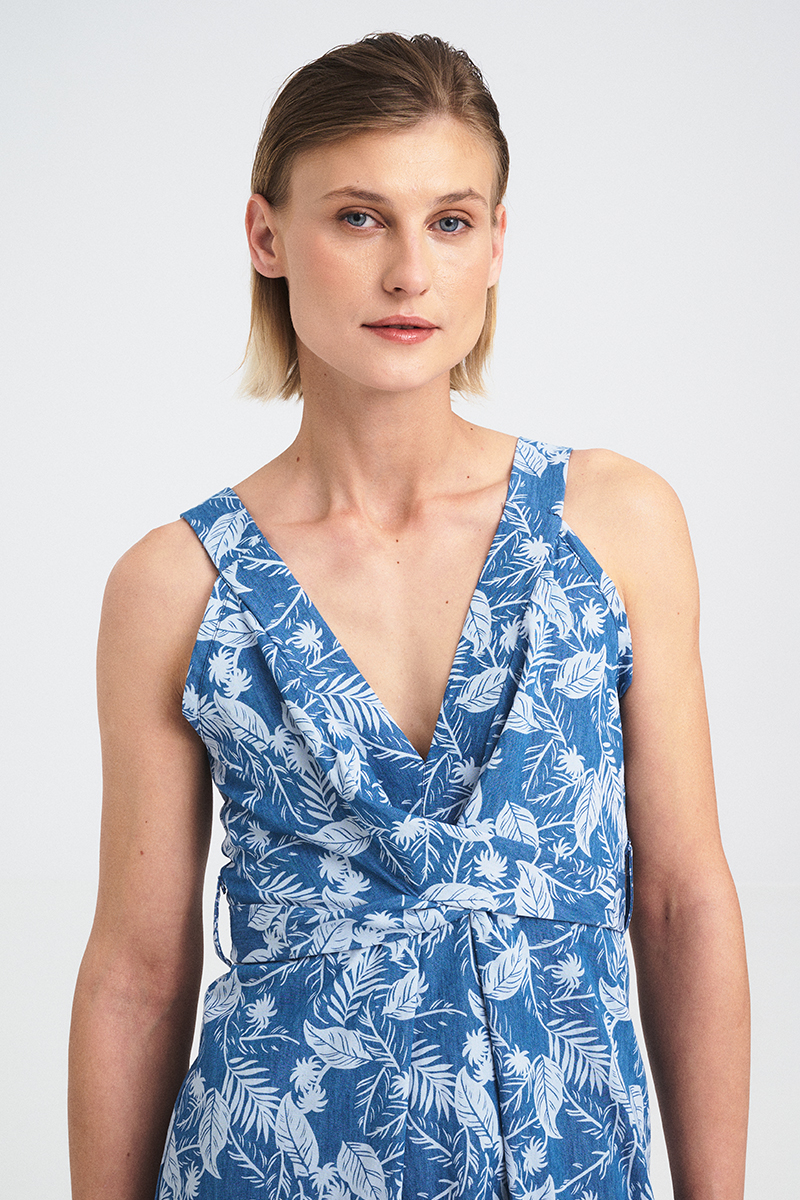 Twist Front Denim Print Dress - Image 3