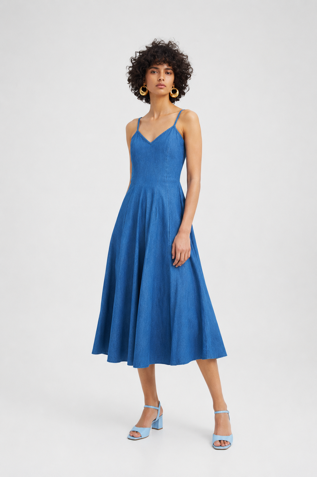Flared Midi Denim Dress - Image 2