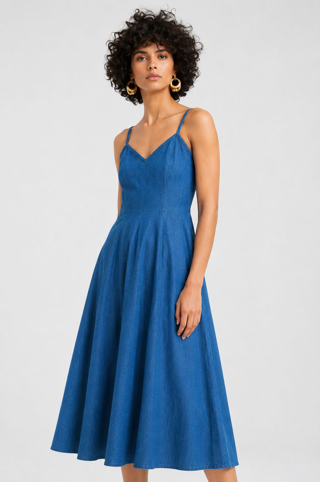Flared Midi Denim Dress - Image 4