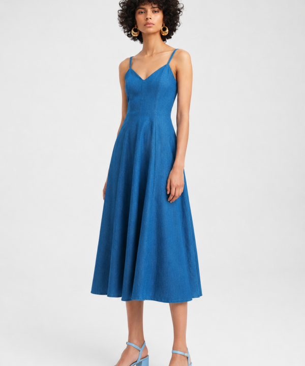 Flared Midi Denim Dress