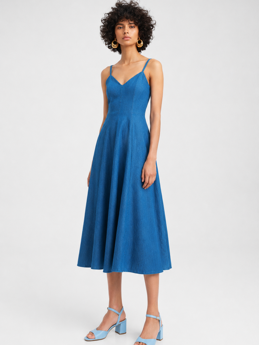 Flared Midi Denim Dress