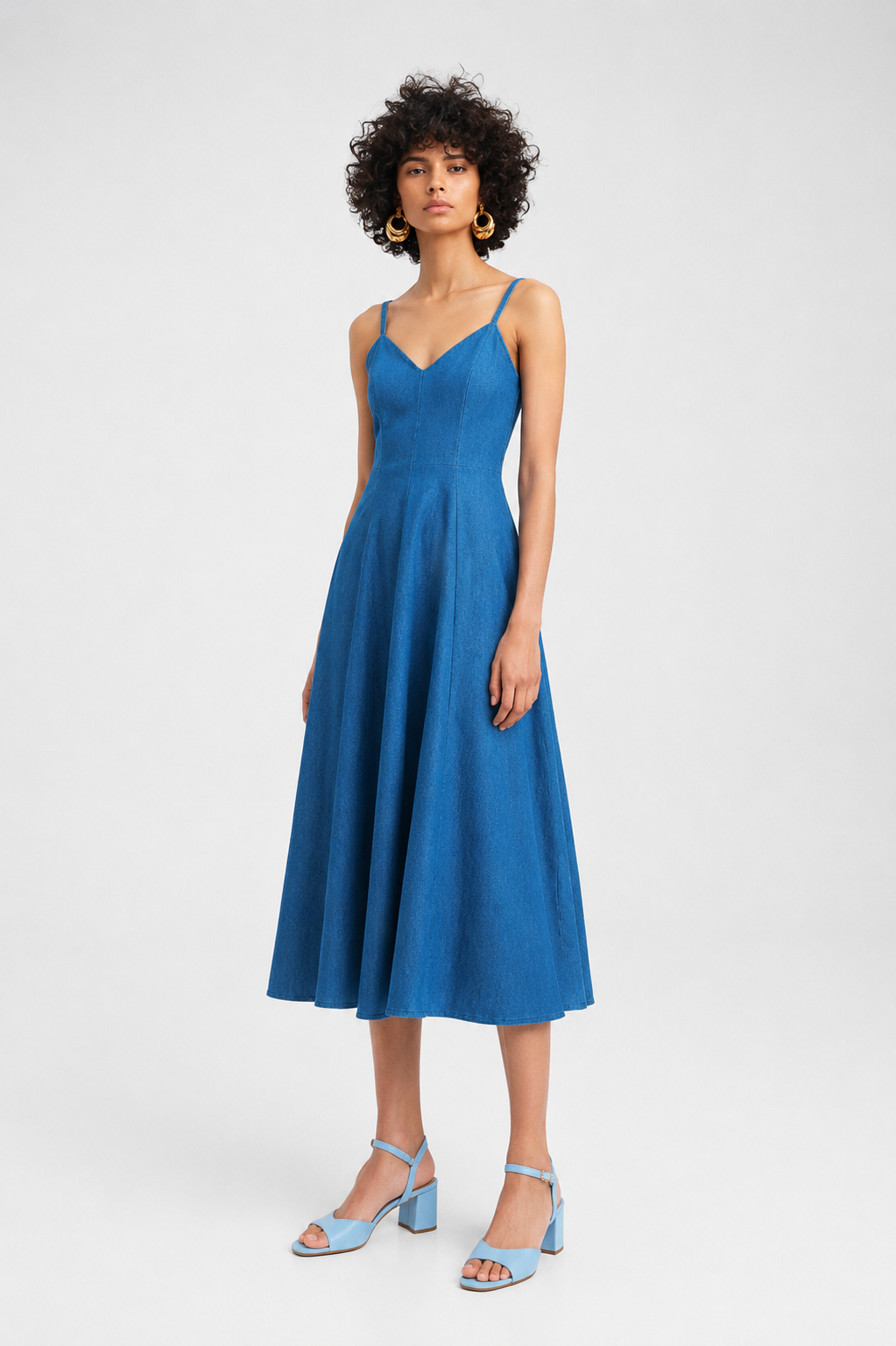 Flared Midi Denim Dress