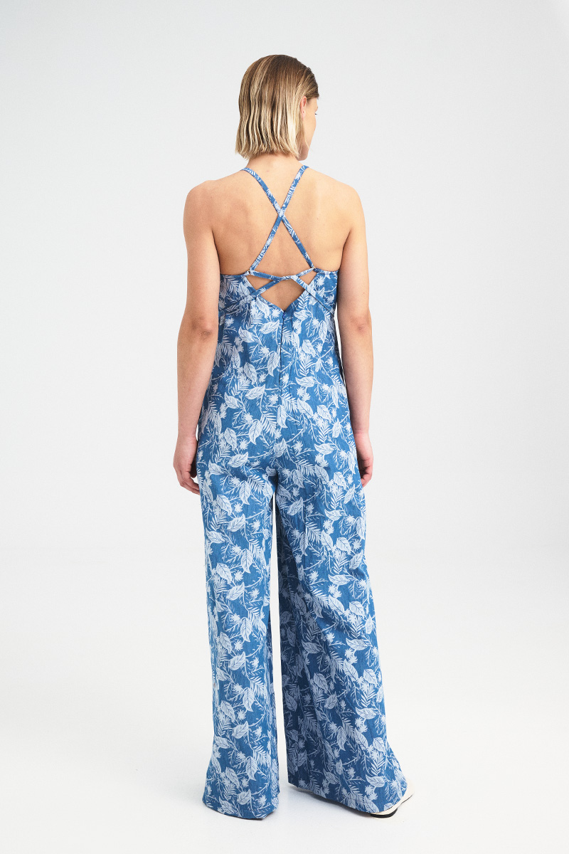 Cross-Back Denim Printed Jumpsuit - Image 3