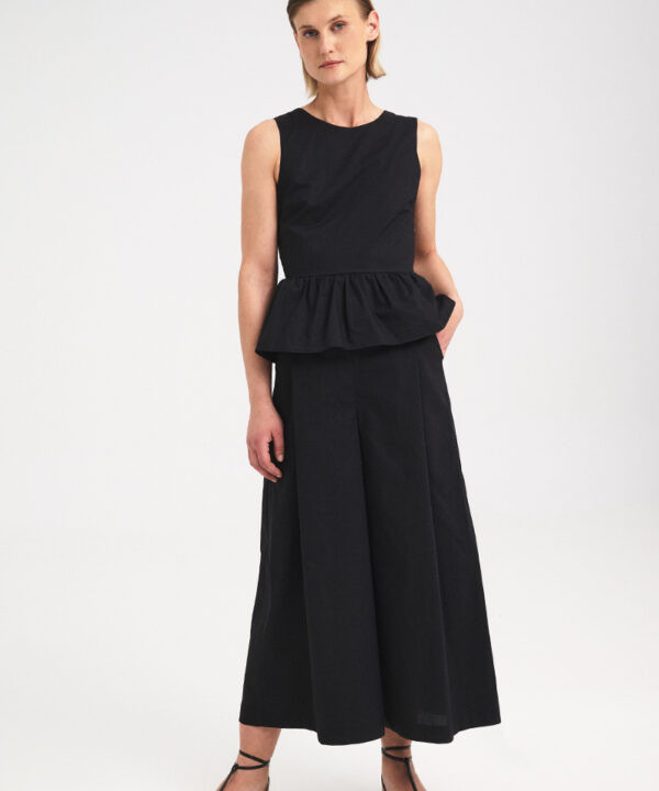 Wide-Leg Cotton Poplin Pants - Black, M
