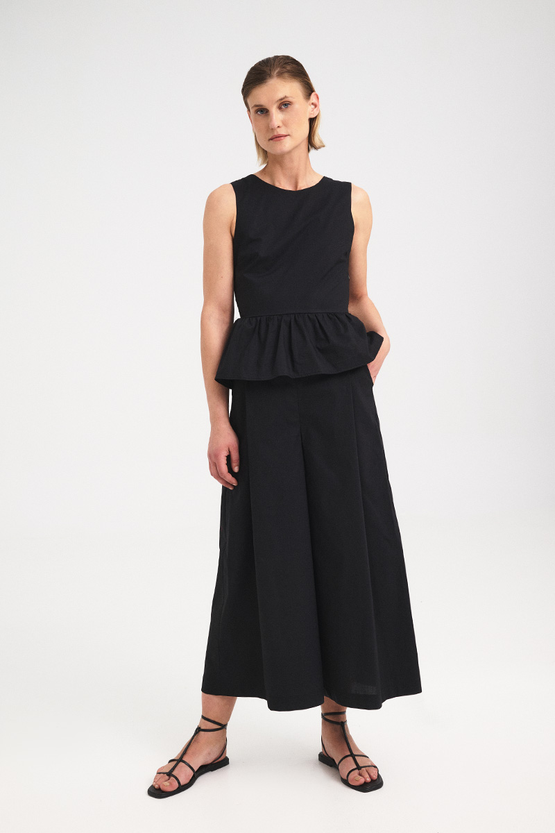 Wide-Leg Cotton Poplin Pants - Black, M