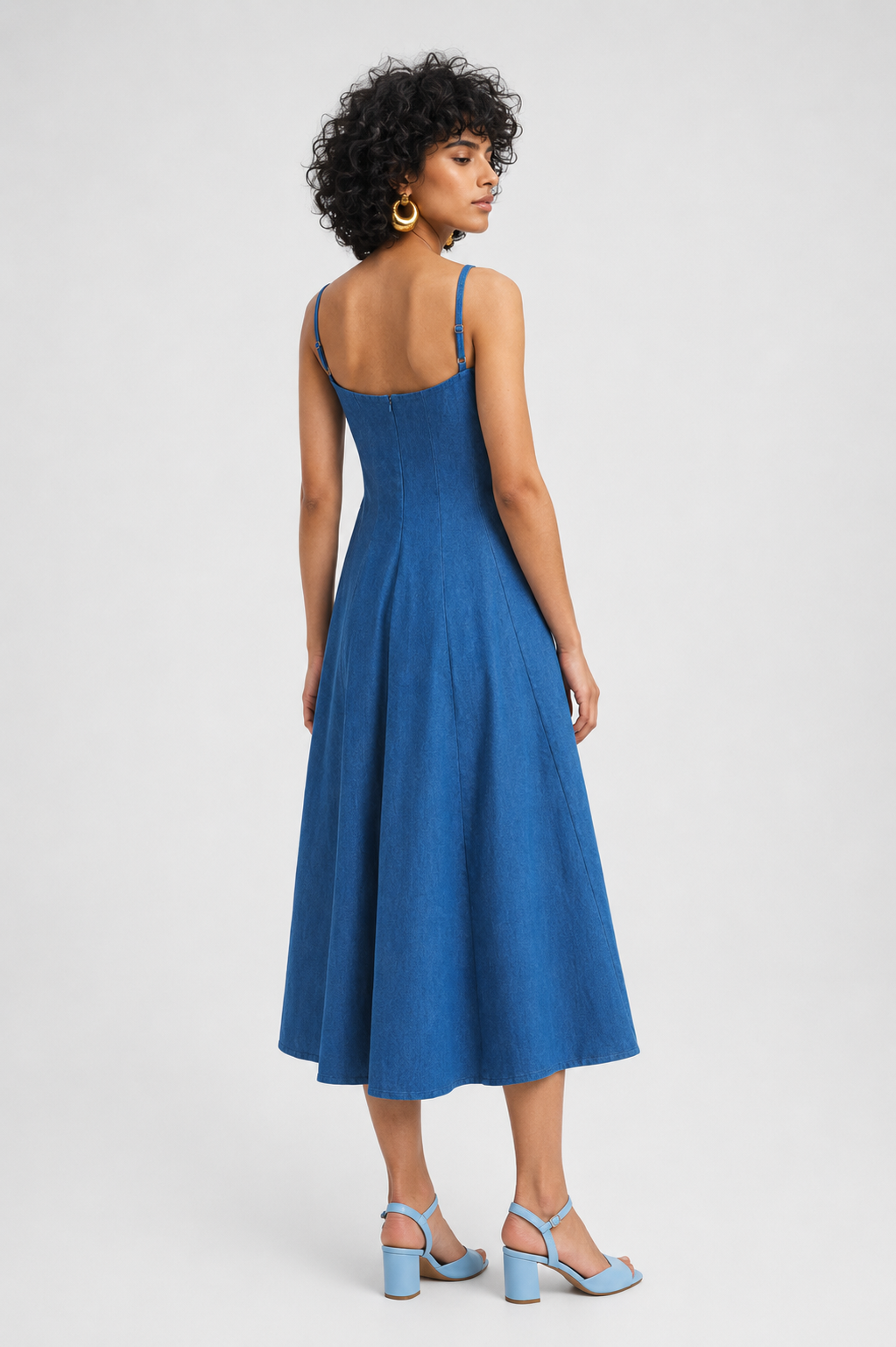 Flared Midi Denim Dress - Image 3