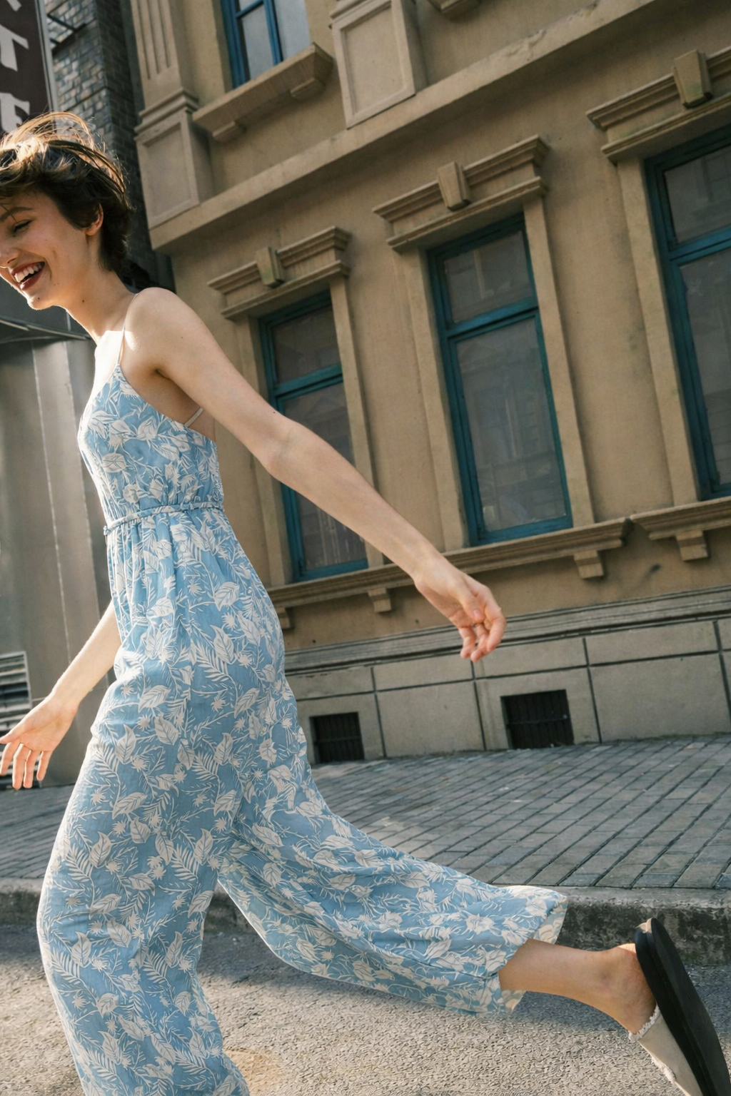 Cross-Back Denim Printed Jumpsuit - Image 4