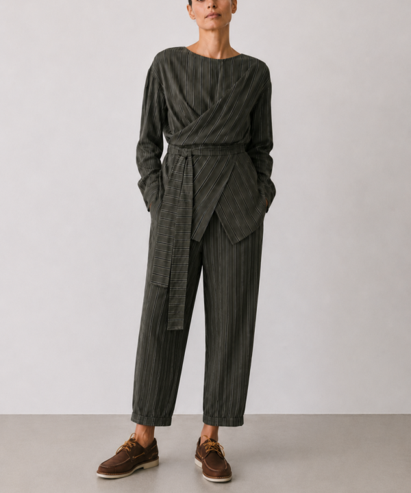 Alternative view of Long-Sleeve Striped Wrap Top