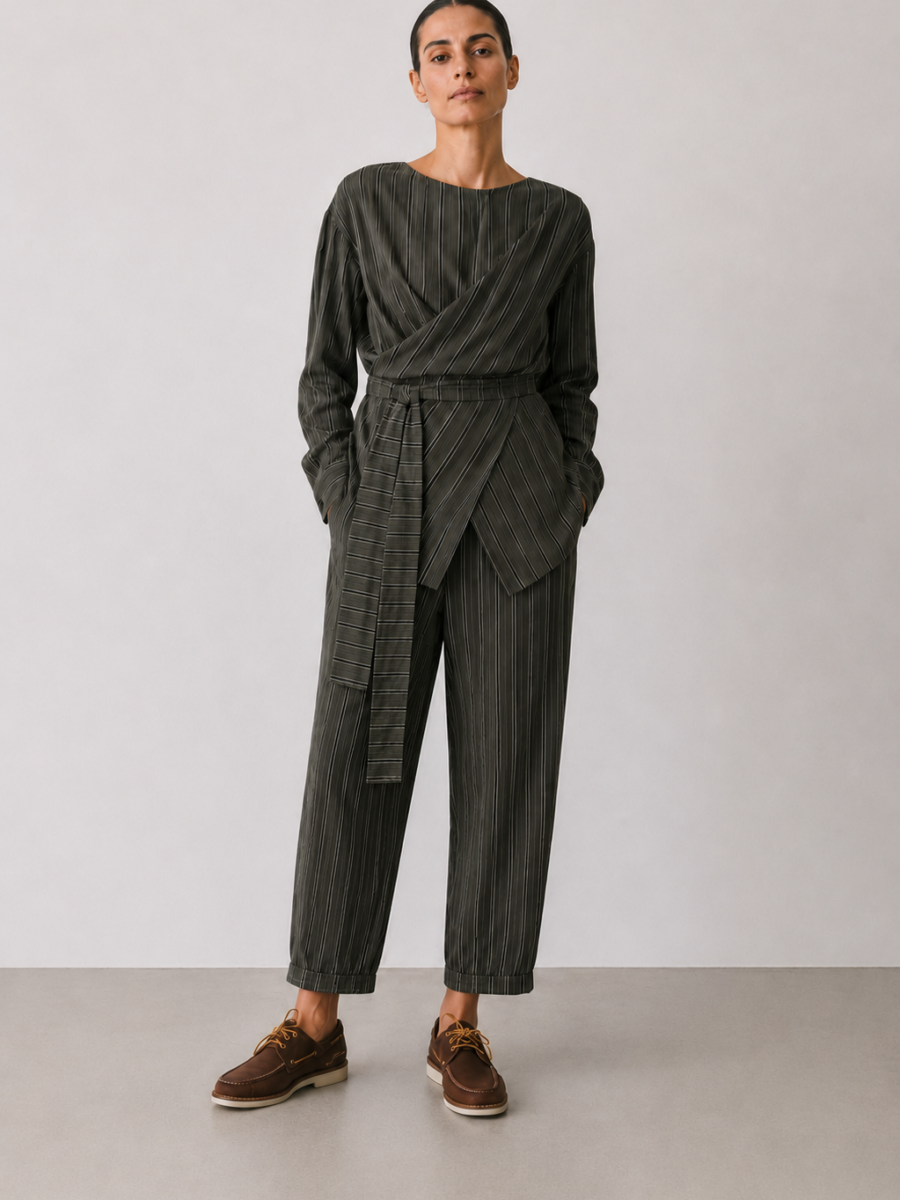 Alternative view of Long-Sleeve Striped Wrap Top