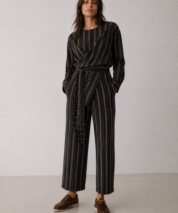 Long-Sleeve Striped Wrap Top