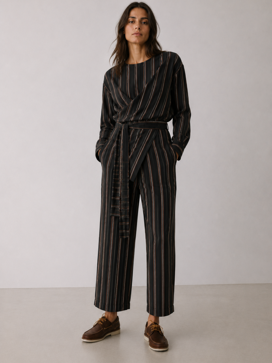 Relaxed Tapered Striped Viscose Pants