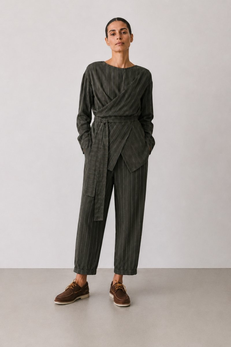 Alternative view of Relaxed Tapered Striped Viscose Pants