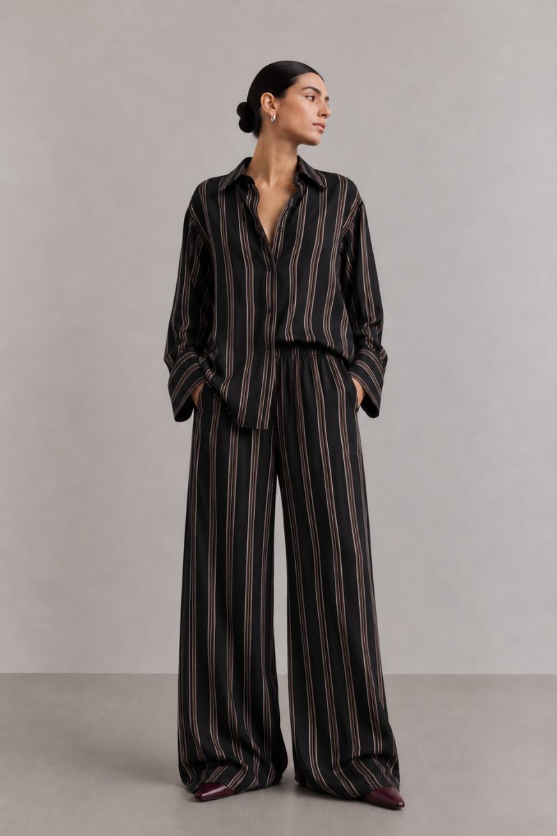 Wide Leg Striped Trousers