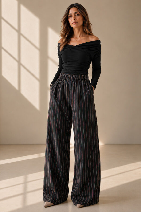 Wide Leg Striped Trousers