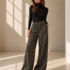 Wide Leg Striped Trousers Olive